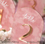TISCHDEKORATIONSCHILDER   Samt Tischnummern und Dekoration Arch Tischnummer, Luxus Blush Pink Samt Bogen Tischnummern mit Acrylständer, blush pink und Gold Hochzeitstischdeko, 3D Goldene Buchstaben, Hochzeitsbeschilderung12