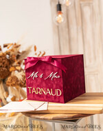 KARTONBOXEN  
 Samtkartenboxen Burgunder Karte Box & Acryl-Schild, Bordeaux Hochzeitskartenbox mit Deckel, Marsala Hochzeitskasse, Hochzeitskartenbox mit Schlitz, Karten & Geschenkbogen-Acrylschild-Set27