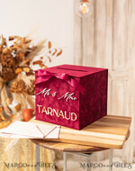 KARTONBOXEN  
 Samtkartenboxen Burgunder Karte Box & Acryl-Schild, Bordeaux Hochzeitskartenbox mit Deckel, Marsala Hochzeitskasse, Hochzeitskartenbox mit Schlitz, Karten & Geschenkbogen-Acrylschild-Set27