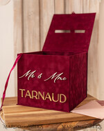 KARTONBOXEN  
 Samtkartenboxen Burgunder Karte Box & Acryl-Schild, Bordeaux Hochzeitskartenbox mit Deckel, Marsala Hochzeitskasse, Hochzeitskartenbox mit Schlitz, Karten & Geschenkbogen-Acrylschild-Set27