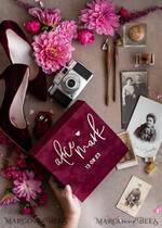FOTOALBUM/ FOTOBOX Memory Bundle FotoBox Gustbücher Gelübde Bordeauxrotes Samt-Bündel Hochzeitsandenken-Set - Burgunder Samt Gästebuch & Schild, Herbst Masrala Goldene Fotobox für Bilder30