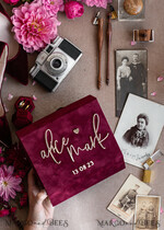 FOTOALBUM/ FOTOBOX Memory Bundle FotoBox Gustbücher Gelübde Bordeauxrotes Samt-Bündel Hochzeitsandenken-Set - Burgunder Samt Gästebuch & Schild, Herbst Masrala Goldene Fotobox für Bilder30