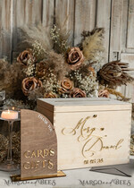 KARTONBOXEN  
 Holz Eco Rustikale Kartenboxen rustikale Holz Set Kartenbox & Schild, Hochzeitskartenbox mit Schloss, Karten Geschenke Schild mit Ständer, Holz Hochzeitsgeldbox Sing Gästebuch Set, Kartenbox mit Schlitz und Schloss Karten und Geschenk Bogen Acrylschild Set17