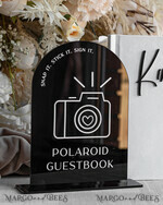 TISCHDEKORATIONSCHILDER   Gästebuch & Karten Geschenke Schilder Glänzend schwarzes Acrylschild Unser Gästebuch Schild, Bogen Instax Gästebuch Schild, Schwarzes Plexi Fotobuch Schild Unser Gästebuch, Hochzeitsbeschilderung Polaroid Gästebuch Schild mit Ständer5