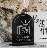 TISCHDEKORATIONSCHILDER   Gästebuch & Karten Geschenke Schilder Glänzend schwarzes Acrylschild Unser Gästebuch Schild, Bogen Instax Gästebuch Schild, Schwarzes Plexi Fotobuch Schild Unser Gästebuch, Hochzeitsbeschilderung Polaroid Gästebuch Schild mit Ständer5