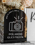 TISCHDEKORATIONSCHILDER   Gästebuch & Karten Geschenke Schilder Glänzend schwarzes Acrylschild Unser Gästebuch Schild, Bogen Instax Gästebuch Schild, Schwarzes Plexi Fotobuch Schild Unser Gästebuch, Hochzeitsbeschilderung Polaroid Gästebuch Schild mit Ständer5