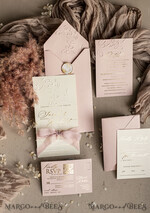 HOCHZEITS EINLADUNGEN geprägte Einladungen Maßgeschneiderte geprägte blinde Bluse in Pink und Gold Hochzeitseinladung, goldene nude deboss florale Hochzeitseinladung, moderne Garten deboss Einladungssuite, Baumwollpapier Hochzeitseinladungssuite, Hochzeitseinladungen in Gold.18