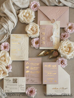 HOCHZEITS EINLADUNGEN geprägte Einladungen Blush Gold Hochzeits Einladung mit chiffon zerrissenem Bogen, Verpackung Goldene Elegante Rosen Florale Hochzeits Einladung mit 3D Prägung Blumen25