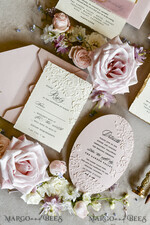 HOCHZEITS EINLADUNGEN geprägte Einladungen Rosa Hochzeitskarten – Prägung mit floralen Motiven, Chiffonband, unregelmäßige Ränder, Wachssiegel33