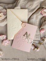 HOCHZEITS EINLADUNGEN geprägte Einladungen Mappenprägung Elfenbein Gold Hochzeitseinladung, goldene geprägte Rosen florale Hochzeitseinladung, Boho Ecru geprägte Einladungssuite, Hochzeitseinladungssuite28