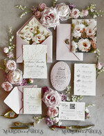 HOCHZEITS EINLADUNGEN geprägte Einladungen Rosa Blumenhochzeitskarten – Kunstvolle Einladungen mit geprägten Details, Blumenumschlag-Innenfutter5