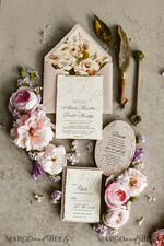 HOCHZEITS EINLADUNGEN geprägte Einladungen Rosenquarz Samt Hochzeitskarten – Geprägte Blumen Einladungen mit gezackten Kanten, Wachsiegel & Fine Art Papier33