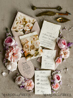 HOCHZEITS EINLADUNGEN geprägte Einladungen Rosenquarz Samt Hochzeitskarten – Geprägte Blumen Einladungen mit gezackten Kanten, Wachsiegel & Fine Art Papier33