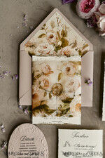 HOCHZEITS EINLADUNGEN geprägte Einladungen Rosenquarz Samt Hochzeitskarten – Geprägte Blumen Einladungen mit gezackten Kanten, Wachsiegel & Fine Art Papier33