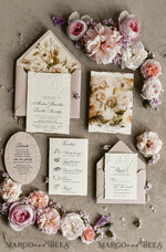 HOCHZEITS EINLADUNGEN geprägte Einladungen Rosenquarz Samt Hochzeitskarten – Geprägte Blumen Einladungen mit gezackten Kanten, Wachsiegel & Fine Art Papier33