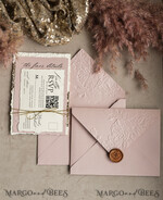 HOCHZEITS EINLADUNGEN geprägte Einladungen Maßgeschneiderte geprägte Blind Einladung in Elfenbein und Gold zur Hochzeit, goldene geprägte Rosen Florale Hochzeitseinladung, Boho Ecru Blush Pink geprägte Einladungssuite, Baumwollpapier Hochzeitseinladungssuite, Einladungen mit zerrissenen Kanten, goldene Hochzeitseinladungen mit zerrissenen Kanten.19
