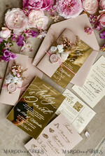 HOCHZEITS EINLADUNGEN Plexiglas Acrylspiegel Gold Spiegel Acryl Hochzeitseinladungen – Luxuriöse Plexiglas Hochzeitseinladung Suite mit Wachssiegel & QR RSVP23