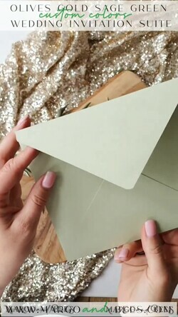 HOCHZEITS EINLADUNGEN Gold / Roségold / Silber / Glitzer Elegante Olivenhochzeitskarten, luxuriöse salbeigrüne Hochzeitseinladungen, glamouröse goldene Pocketfold-Hochzeitskarten, maßgeschneiderte Toskana-Hochzeitsinvitation-Suite.14