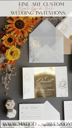 HOCHZEITS EINLADUNGEN Gold / Roségold / Silber / Glitzer Goldene Glitter-Hochzeitseinladungen, Luxus-Goldfolien-Hochzeitseinladungen, romantische Sonnenblumen-Hochzeitseinladungen, luxuriöse Glamour-nude Hochzeitspapeterie14