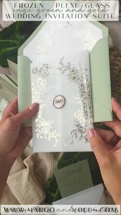 HOCHZEITS EINLADUNGEN Gold / Roségold / Silber / Glitzer Maßgeschneiderte Salbeigrüne Acrylhochzeitskarten, Glamour Gold Hochzeitskarten • Goldene Wachssiegel Hochzeitskartensuite • Luxus Hochzeitskarten Salbeigrün Gold5
