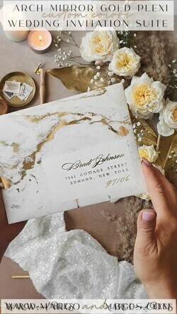 HOCHZEITS EINLADUNGEN Gold / Roségold / Silber / Glitzer Elegante goldene Hochzeitskarten, luxuriöse goldene Acryl-Hochzeitskarten, goldene Marmor-Hochzeitsinvitationen, Arch Glamour Hochzeitsinvitationen Set11