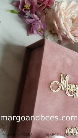 RINGTRÄGERBOXEN & KISSEN Samtkästchen für den Trauungszeremonie Ringbox für die Hochzeitszeremonie 3 Ringe, Blush Pink goldene Samt-Hochzeitsringbox für die Zeremonie, Boho Glam Hochzeitsringboxen für ihn und sie, luxuriöse Samt-Ringbox doppelt, maßgeschneiderte Farben.8