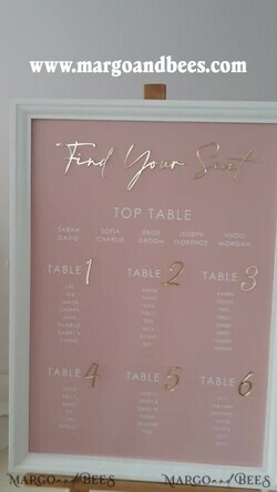 TISCHPLÄNE UND WILLKOMMENSCHILDER FÜR HOCHZEITEN Plexi Gold / Samt Rosa und Gold Modernes Acryl Sitzplan, 3D Elegantes Finde Deinen Platz - Sitzplan, Hochzeittischplan im weißen Rahmen, Hochzeitsdekoration mit goldenen Buchstaben - Empfangsbeschilderung - Individuelles Zeremonieschild BpPXSet15