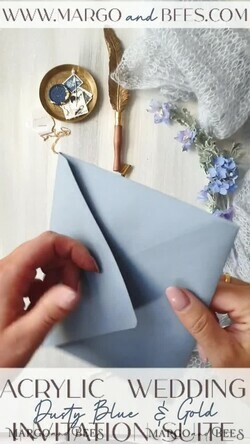 HOCHZEITS EINLADUNGEN Gold / Roségold / Silber / Glitzer Maßgeschneiderte Acryl-Eisblau-Hochzeitseinladung, Glamour staubige blaue Hochzeitseinladungen, moderne goldene Plexi-Hochzeitseinladung Suite, Boho Glam Hochzeitseinladungen mit Wachssiegel.22