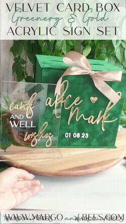 KARTONBOXEN  
 Samtkartenboxen Geschenkkartenbox & Schildset, Samtgrüne Hochzeitswunschbrunnen-Geschenkkartenbox, personalisierte Hochzeitskartenbox, luxuriöse Kartenbox mit Grünpflanzen, Hochzeitskartenbox mit Deckel, smaragdgrüne Hochzeitsgeldbox, Gartenhochzeitskartenbox.19