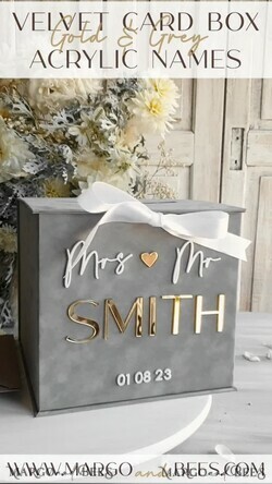 KARTONBOXEN  
 Samtkartenboxen Geschenkkartenbox, samtgraue Hochzeitswunschbrunnen-Geschenkkartenbox, personalisierte Hochzeitskartenbox, luxuriöse Grünpflanzenkartenbox, Hochzeitskartenbox in Grau und Gold mit Deckel, Hochzeitsgeldbox, grau-grüne Hochzeitskartenbox.10