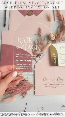HOCHZEITS EINLADUNGEN Gold / Roségold / Silber / Glitzer Arch Gold Acryl Hochzeitsinvitation Suite, Samtumschlag Blush Pink Hochzeitskarten, Boho Hochzeitskarten12