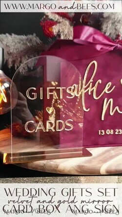 KARTONBOXEN  
 Samtkartenboxen Burgunder Karte Box, Kastanienbraune Hochzeitskarte Box mit Deckel, Marsala Hochzeitsgeldbox, Hochzeitskarte Box mit Schlitz, Karten & Geschenk Acryl-Schild Set28