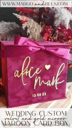 KARTONBOXEN  
 Samtkartenboxen Burgunder Karte Box, Kastanienbraune Hochzeitskartenbox mit Deckel, Marsala Hochzeitsgeldbox, Hochzeitskartenbox mit Schlitz13