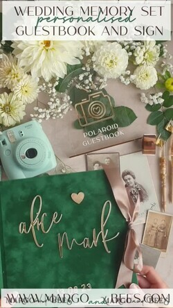 HOCHZEITS-GÄSTEBÜCHER Instax Sofortbildbuch Smaragdgrünes Gold-Acryl-Hochzeitsgästebuch personalisiert und signiert, Samtgrüne Gartenpflanzen Sofortfoto-Buch Boho Elegantes Instax-Hochzeitsfoto-Gästebuch11