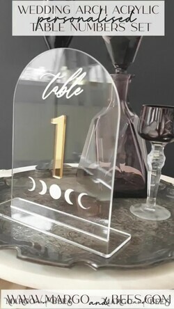 TISCHDEKORATIONSCHILDER   Acryl Tischdekoration Zahlen Acrylbogen Tischnummern, klare Acryl- und goldene Schilder, goldene Plexi Tischnummern, luxuriöse Hochzeits-Tischdekoration, Hochzeitsgoldener Spiegel und weiße UV-Tischnummern8