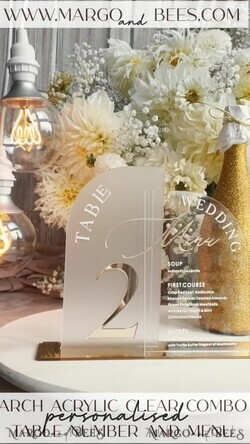 TISCHDEKORATIONSCHILDER   Acryl Tischdekoration Zahlen Acrylbogen Tischnummer und Menü-Kombination, klares und gefrorenes Acrylgold-Schild, goldene Plexi-Tischnummer und Menü-Kombination Luxus Hochzeits-Tischdekoration, Hochzeitssignalisation21