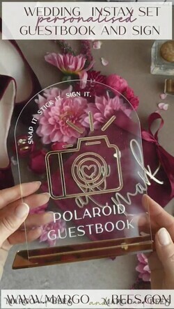HOCHZEITS-GÄSTEBÜCHER Instax Sofortbildbuch Maroon Gold Acryl Hochzeits-Gästebuch personalisiert und signiert, Samtgarten Burgunder Instant-Foto-Buch Boho Elegant Marsala Instax Hochzeitsfoto-Gästebuch9