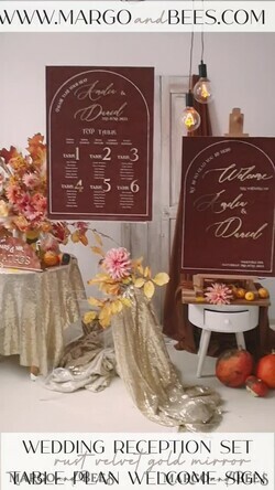 TISCHPLÄNE UND WILLKOMMENSCHILDER FÜR HOCHZEITEN Plexi Gold / Samt Herbsthochzeit Willkommensschild, luxuriöses Samtrosthochzeit Willkommensschild, goldene Hochzeitsdekoration, personalisiertes Rosthochzeitsschild, Hochzeitsempfangset, Herbst Willkommenshochzeitsboard30