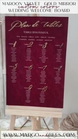 TISCHPLÄNE UND WILLKOMMENSCHILDER FÜR HOCHZEITEN Plexi Gold / Samt Burgunder Hochzeitstischplan, Kastanienbraunes Samt- und Goldmodernes Sitzdiagramm, 3D Elegantes Finde Deinen Platz Sitzplan, Luxuriöser Hochzeitstischplan, Hochzeitsdekoration mit goldenen Buchstaben Marsala Goldene Empfangsbeschilderung Rotes individuelles Zeremonieschild.24