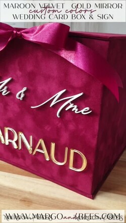 KARTONBOXEN  
 Samtkartenboxen Burgunder Karte Box & Acryl-Schild, Bordeaux Hochzeitskartenbox mit Deckel, Marsala Hochzeitskasse, Hochzeitskartenbox mit Schlitz, Karten & Geschenkbogen-Acrylschild-Set27