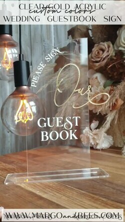 TISCHDEKORATIONSCHILDER   Gästebuch & Karten Geschenke Schilder Transparente Acrylschild Unser Gästebuch Schild, Halber Bogen Beige Ombre Acryl Gold Gästebuch Schild, Nude Gold Plexi Schild Unser Gästebuch, Taupe Luxus Hochzeits Tischdekoration, Hochzeitsbeschilderung Goldenes Spiegel Gästebuch Schild mit Ständer.18