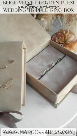 RINGTRÄGERBOXEN & KISSEN Samtkästchen für den Trauungszeremonie Beige goldene Samt-Eheringbox für die Zeremonie, Nude-Ringbox für die Hochzeitszeremonie 3 Ringe Samt, Boho Glam Eheringboxen für ihn und sie, Luxuriöse doppelte Samt-Ringbox in individuellen Farben.15