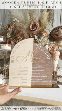 TISCHDEKORATIONSCHILDER   Holz Eco Rustikale Tischnummern Acrylbogen Dessertmenü, Elfenbein gefrorenes Acryl gold Candy Bar Schild, Gold Plexi Tisch Dessertmenü Kombi Luxus Hochzeits Tischdekoration, Hochzeitsbeschilderung Gold.15