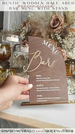 TISCHDEKORATIONSCHILDER   Holz Eco Rustikale Tischnummern Acrylbogen Menü, gold Plexi Elfenbein Samt Getränkebar Menü-Schild mit Stand, Beige Plexi Tischbar Menü Luxus Hochzeitstischdekoration, Hochzeitsschild Ecru Getränkebar Menü12