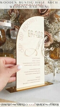 TISCHDEKORATIONSCHILDER   Holz Eco Rustikale Tischnummern Rustikales Holz-Halbkreis-Dessertmenü mit Ständer, Landhaus Holz Acryl gold Süßigkeitenbar-Schild, Natürliches Holz Gold Plexiglas Tischdessertmenü Hochzeits Tischdekoration, Hochzeitsschild Goldener Spiegel und Holz Süßigkeitenbar-Menü10