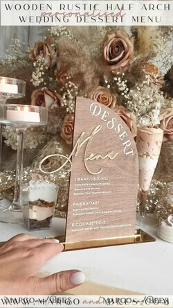 TISCHDEKORATIONSCHILDER   Holz Eco Rustikale Tischnummern Rustikales Holz-Halbkreis-Dessertmenü mit Ständer, Country Barn Wood Acryl Gold Süßigkeitenbar-Schild, Natürliches Holz Gold Plexi Tisch-Dessertmenü Hochzeits Tischdekoration, Hochzeitsbeschilderung Goldener Spiegel und Holz Süßigkeitenbar-Menü10