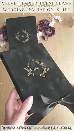 HOCHZEITS EINLADUNGEN Einladungen für VIP/ Boxeinladungen für Eltern Arch Acryl Hochzeitskarten in Samtetui, Schwarze Plexi Glamour Hochzeitskarten Suite Luxusbox, Mond Sterne elegante Samt-Hochzeitskarten16