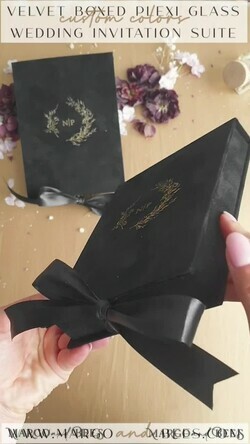 HOCHZEITS EINLADUNGEN Einladungen für VIP/ Boxeinladungen für Eltern Schwarzes Hochzeitsinvitation-Set, 3D goldene Plexi-Hochzeitsinvitation-Suite Luxus-Box, elegante Boho-Velours-Hochzeitskarten, maßgeschneiderte goldene Einladungen15