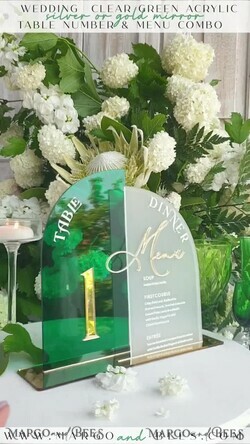 TISCHDEKORATIONSCHILDER   Acryl Tischdekoration Zahlen Acrylbogen Tischnummer und Menü-Kombination, grünes und gefrorenes Acrylgold-Schild, goldene Plexi Tischnummer und Menü-Kombination Luxus Hochzeits Tischdekoration, Hochzeitsbeschilderung15