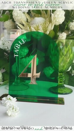 TISCHDEKORATIONSCHILDER   Acryl Tischdekoration Zahlen Acrylbögen grüne Tischnummern, smaragdgrüne Acryl- und goldene Tischnummern, goldene Plexi-Tischnummern, luxuriöse Hochzeits-Tischdekoration, Grünpflanzen-Hochzeits-Schild17